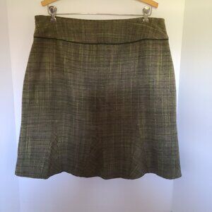 NINE & COMPANY (BY NINE WEST) OLIVE PLAID LINED " GODET " PLAID MIDI SKIRT SZ 16